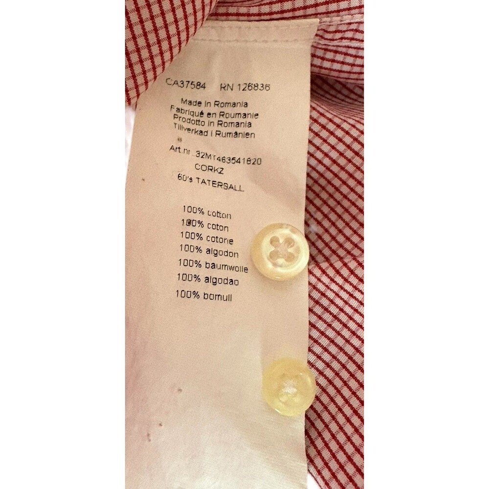 J. Lindeberg Long Sleeve Button Down Shirt Men's Size 16 Red and White Checks - Picture 4 of 11